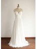 Beaded Cap Sleeves Ivory Chiffon Pleated Simple Wedding Dress